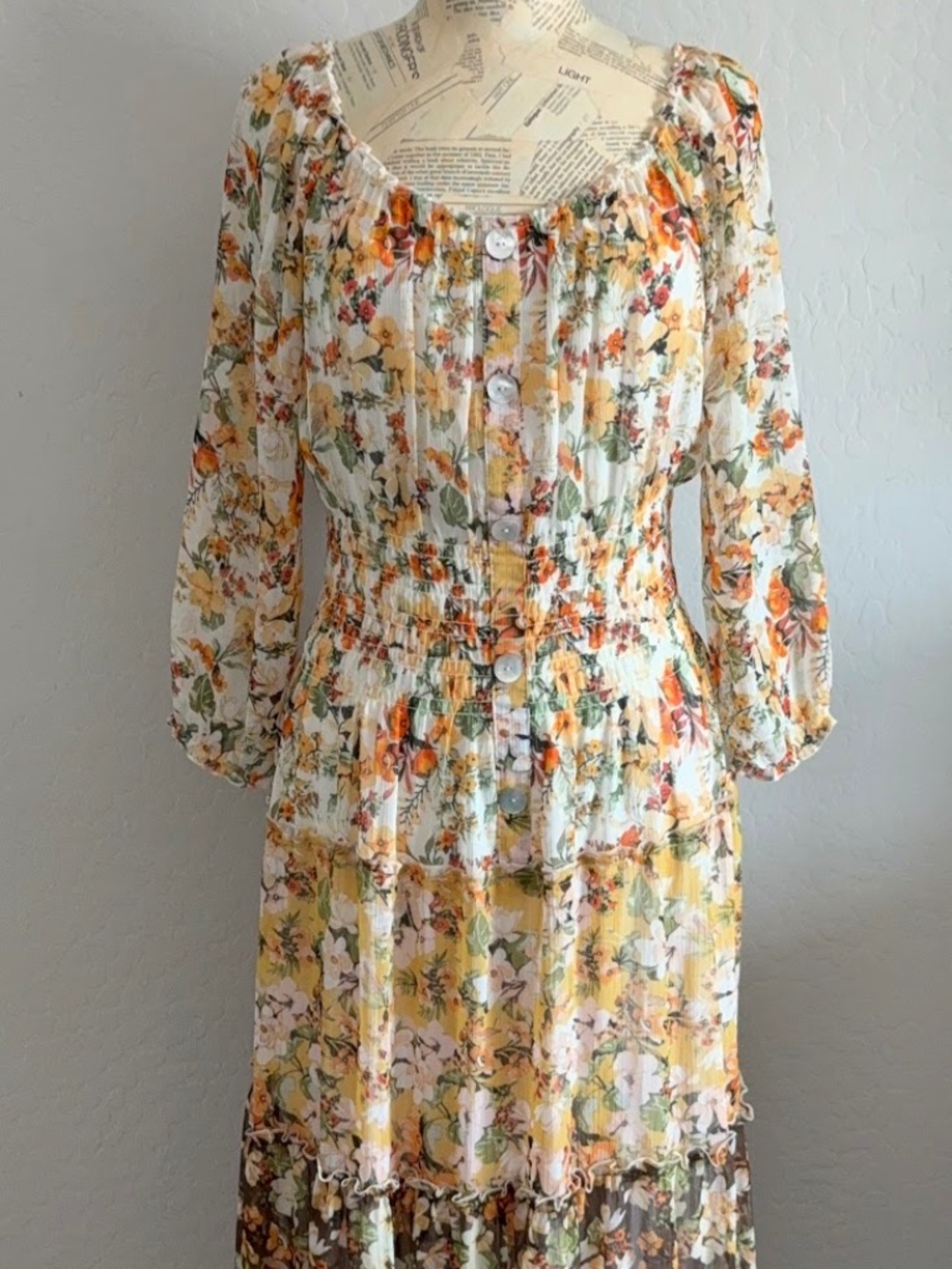 HOPE SPRINGS Womens Boho Tiered Floral Maxi Dress L